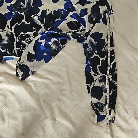 Zara Floral Button-Down Long Sleeves Shirt Large Royal Blue & White - Picture 8 of 16